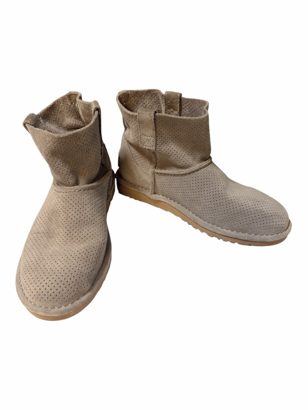 UGG Classic Unlined Mini Perf Suede Ankle Boots Tawny Gray Women’s Size 6
